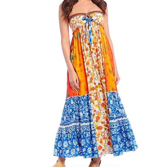 Free People Golden Dreams Patchwork Maxi Sz S - Picture 8 of 9